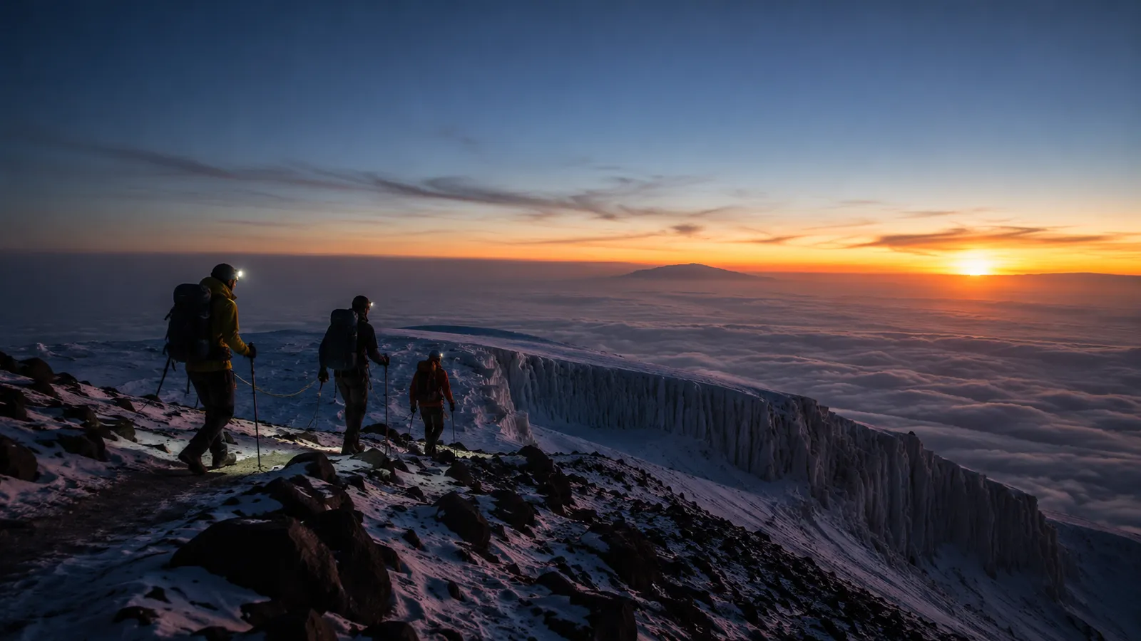The summit ridge of Kilimanjaro at first light.