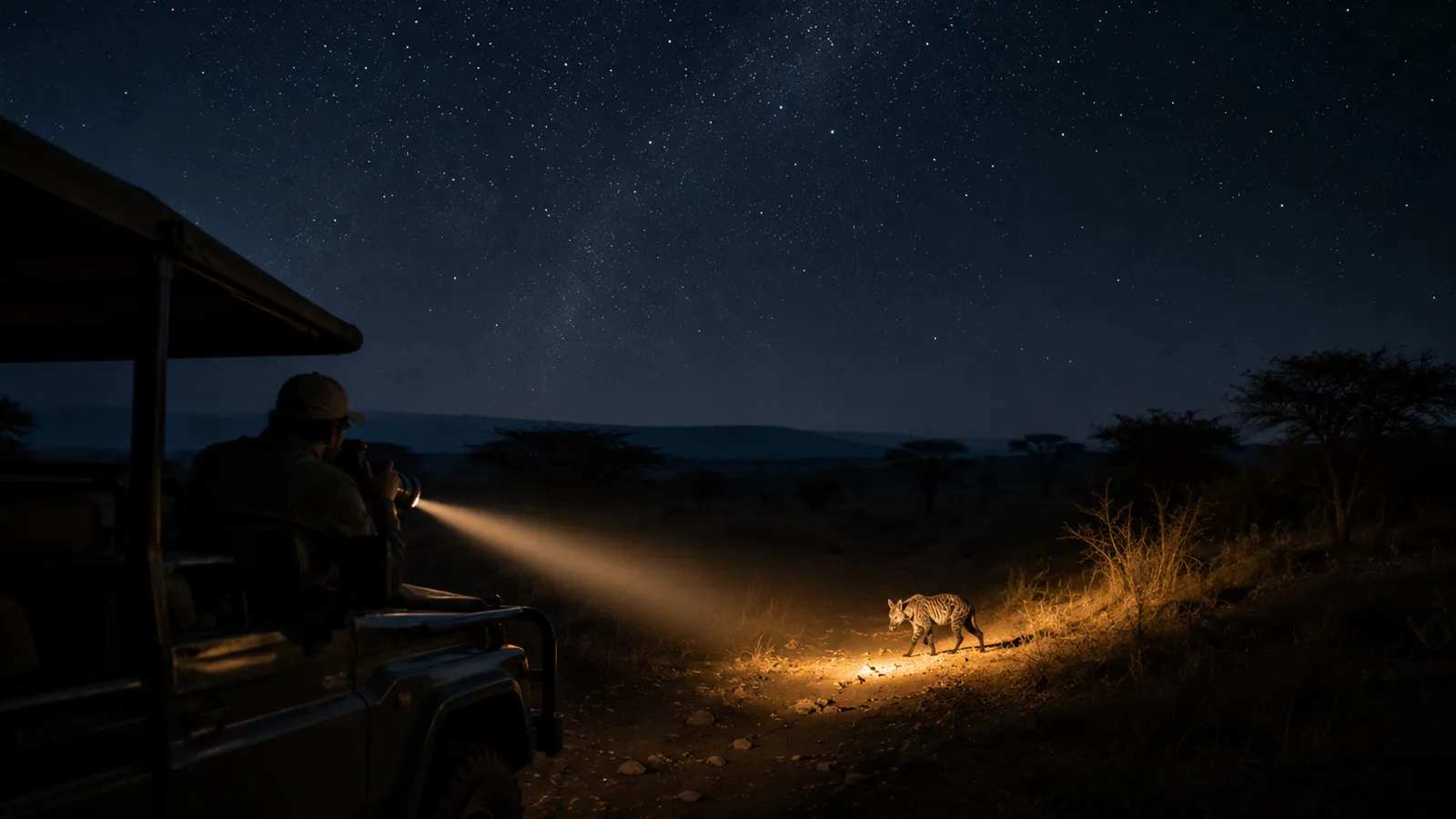 Night drive in Tanzania.